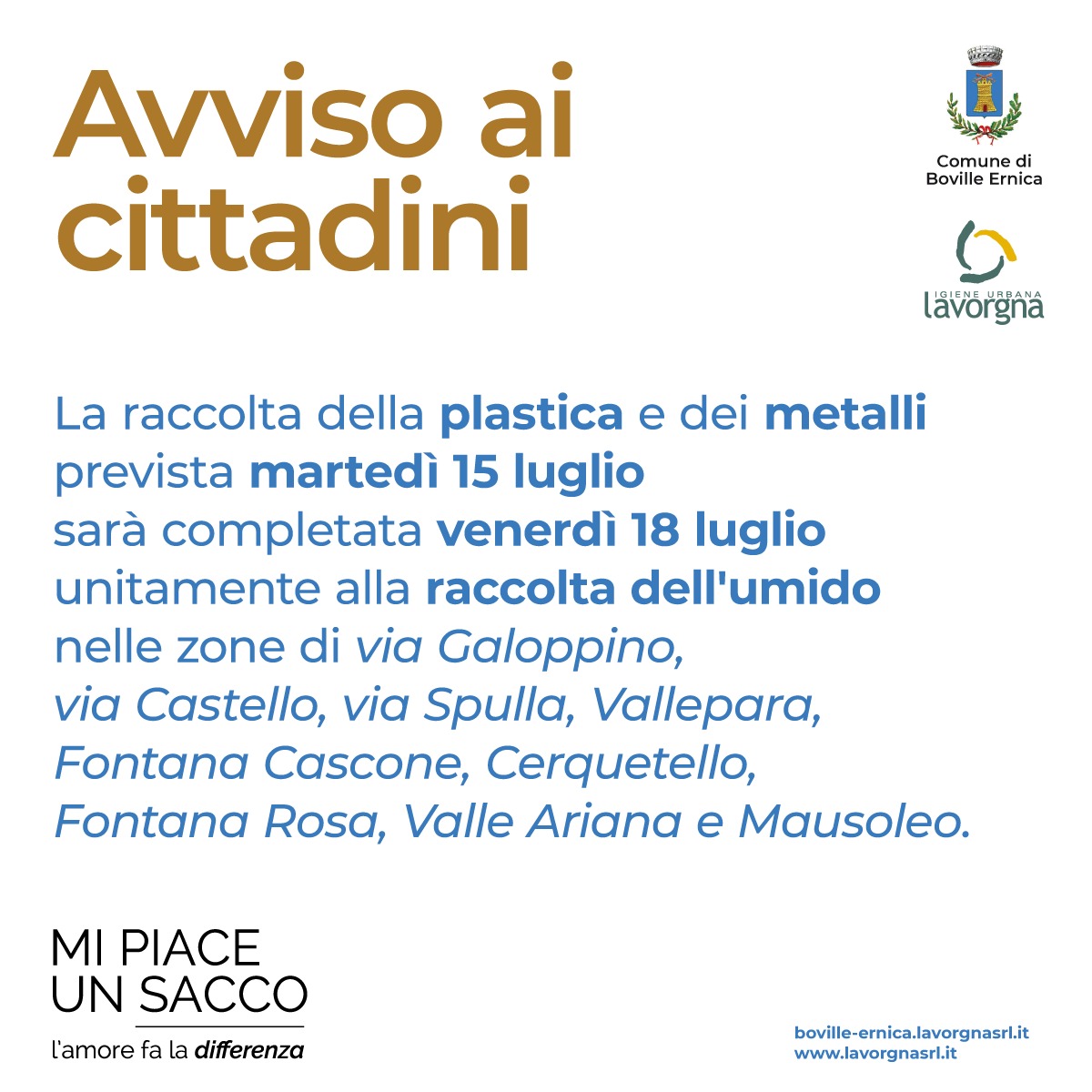 [AVVISO] Variazione raccolta plastica e metalli del 15 luglio 2025